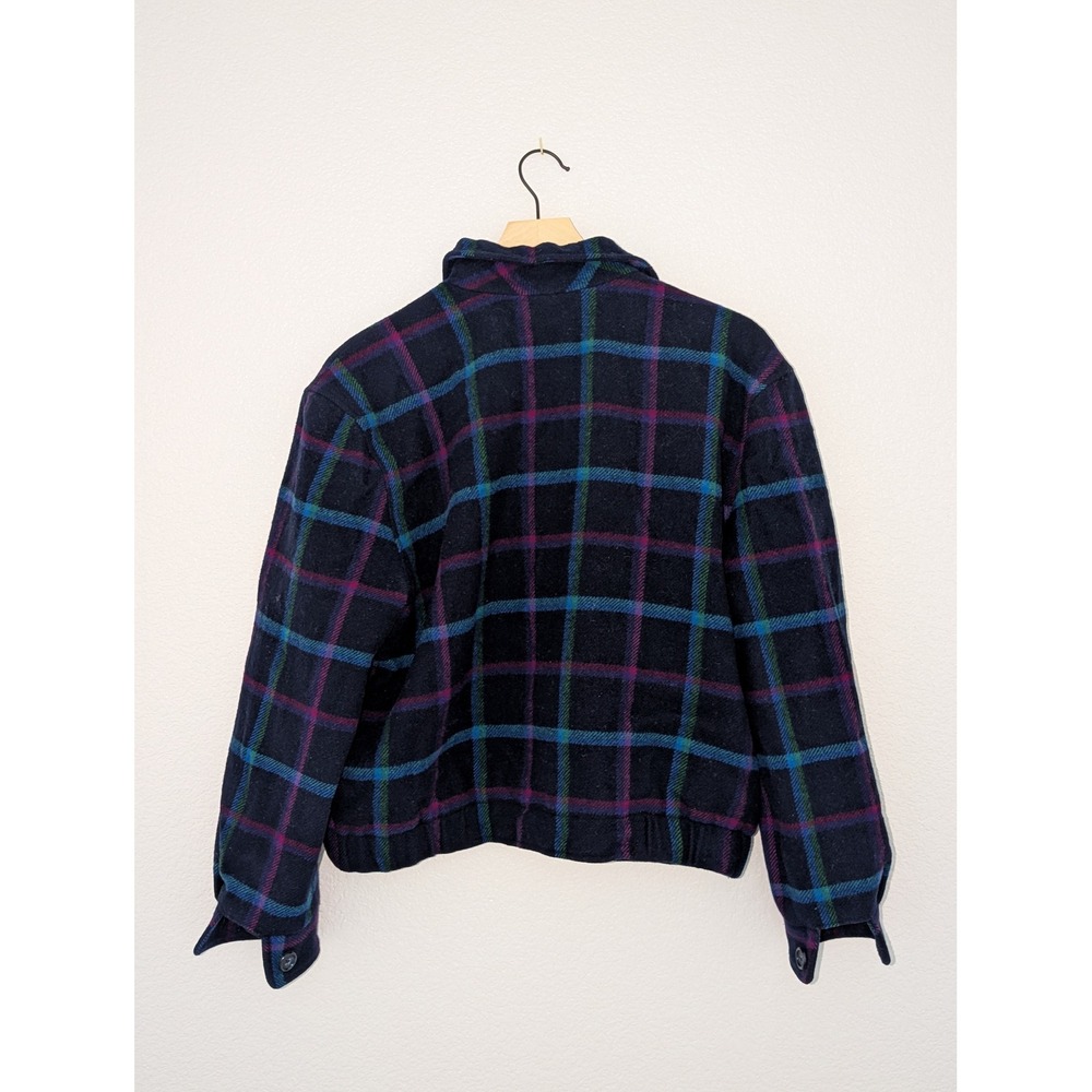 Pendleton Wool Bomber Jacket Navy Blue Plaid Button Up Vintage Womens M - Picture 4 of 7